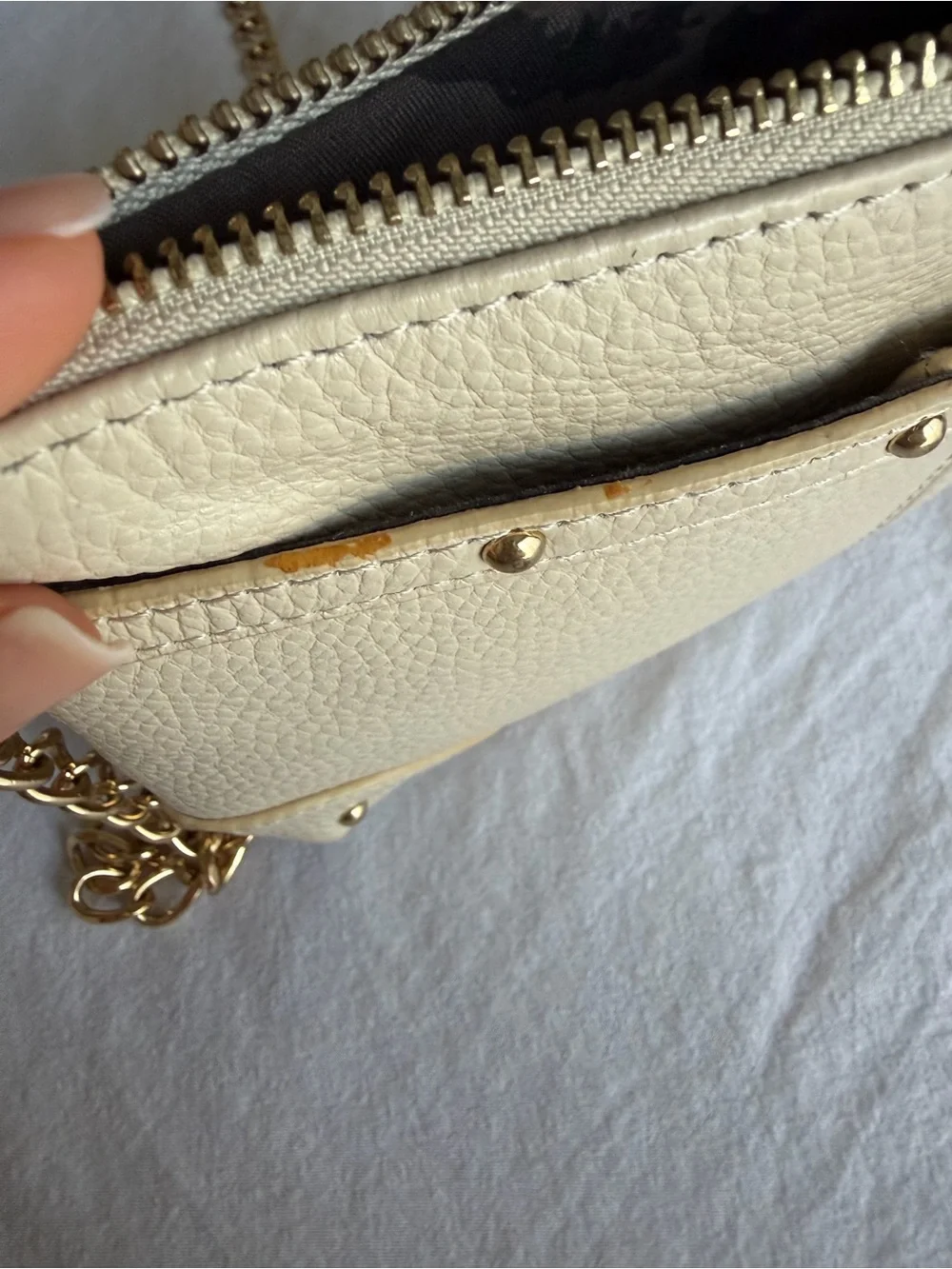 INC International Concepts Cream Leather Crossbody with Gold Chain